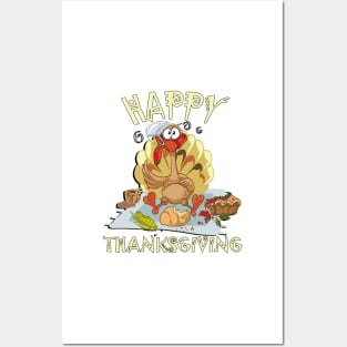 Thanksgiving Funny Turkey with Face Mask on his head Graphic Leaves and Pumpkin Pie Autumn Design Happy Thanksgiving Posters and Art